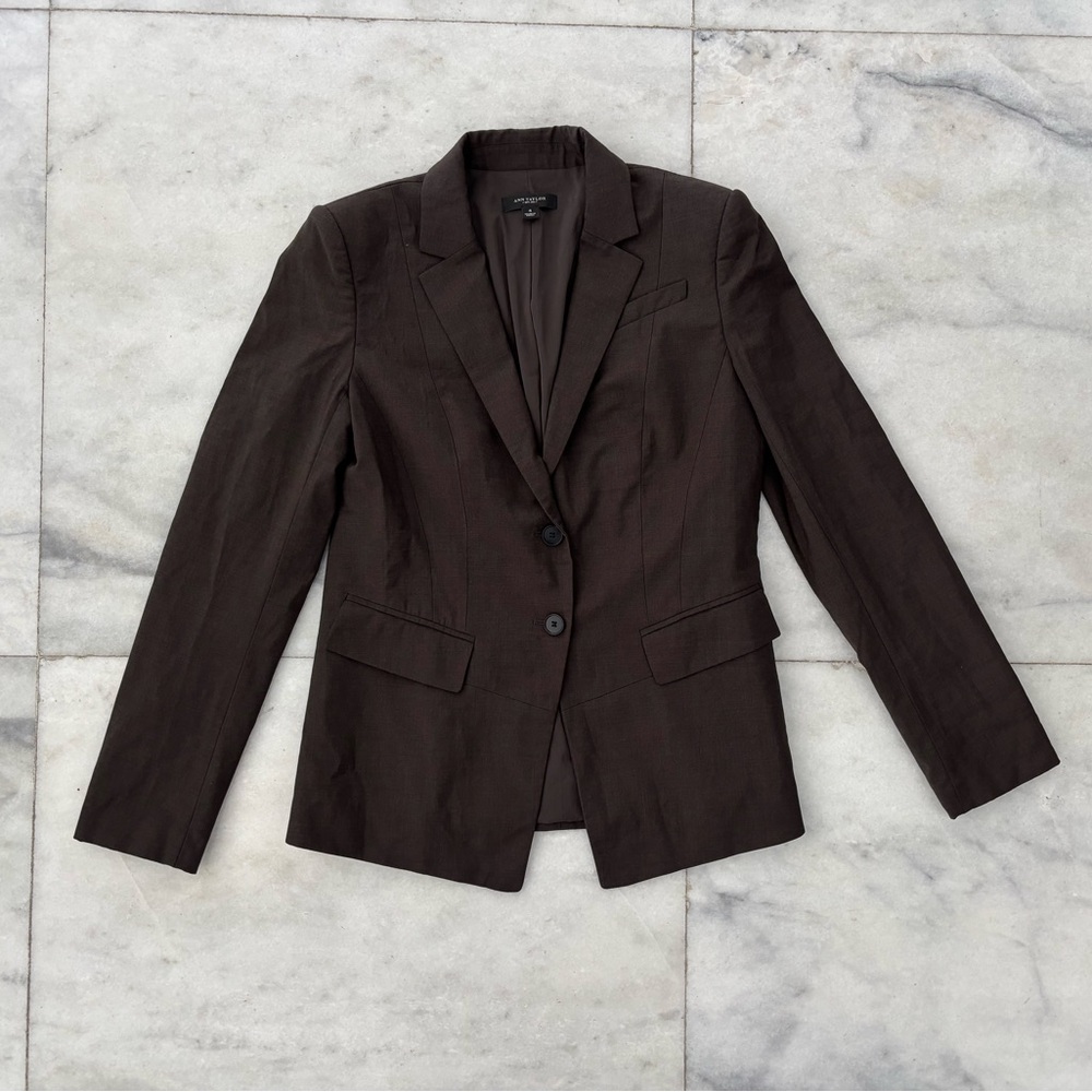 VTG Ann Taylor Blazer Brown Wool 2 Button Womens 4 Office Classic Y2K